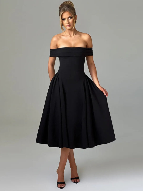 Off-shoulder Backless Sexy Midi Dress Midi Dresses - Tophatter Daily Deals