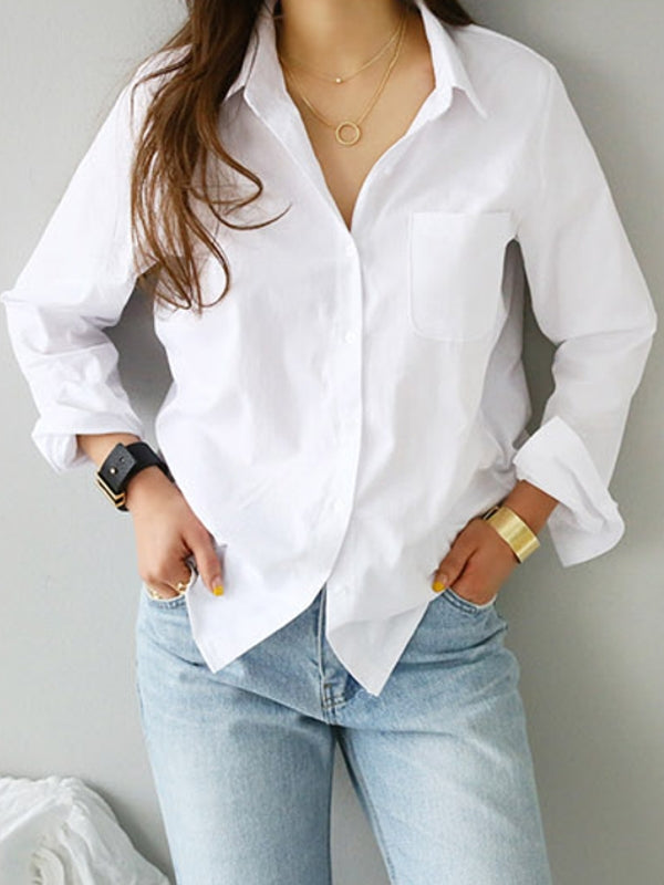Collar Button Long Sleeve Blouse Shirts White Blouses - Tophatter Daily Deals