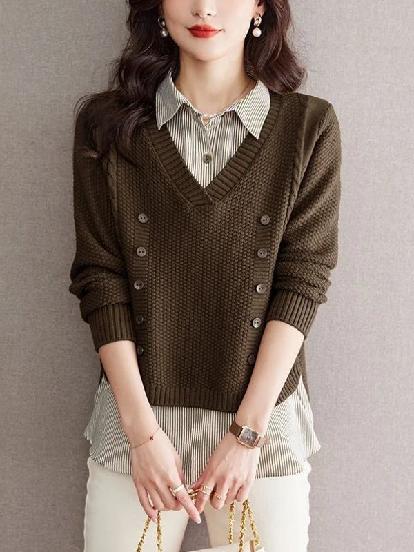 Women's Knit Sweater Splice Shirt Blouses - Tophatter Daily Deals