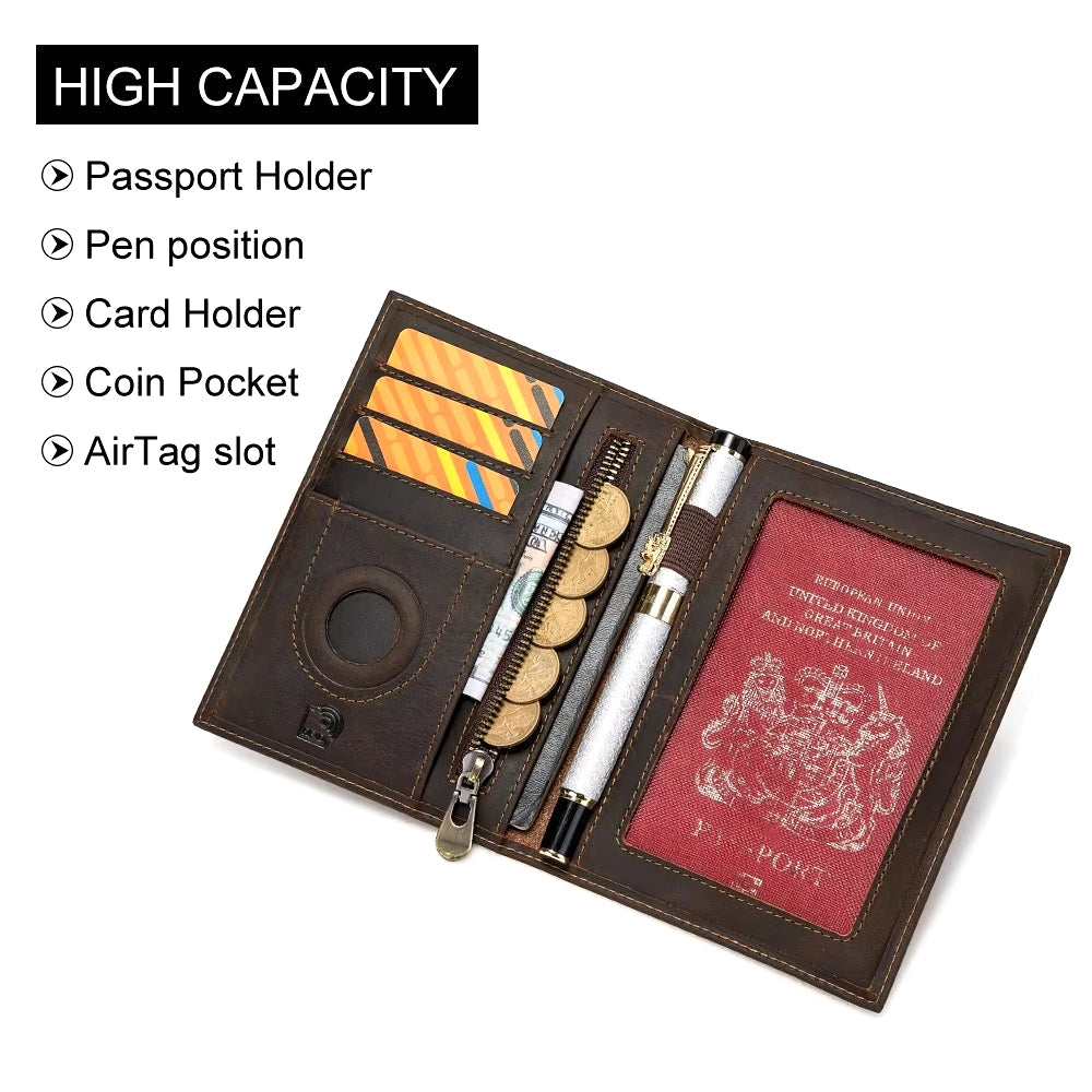 Men Genuine Leather RFID Anti-theft Passport Case Clutch Purse Hand Carry Card Holder Wallet Men Bags - Tophatter Daily Deals