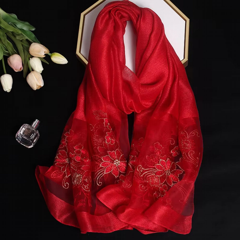 Luxury Silk Shawl Scarf for Women Red Shawl Scarf - Tophatter Daily Deals
