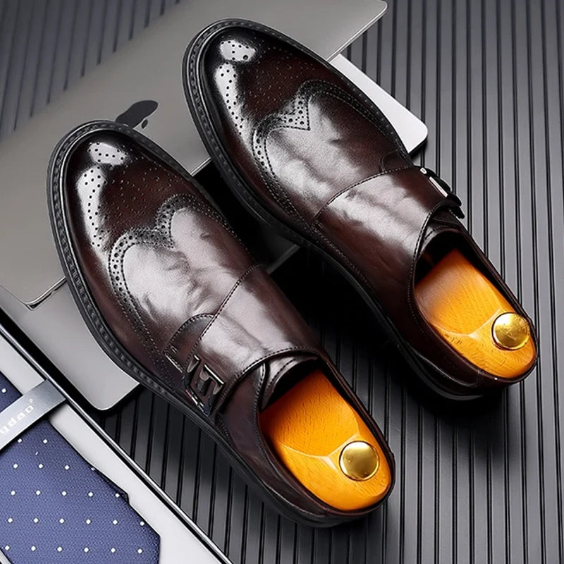 Men's Leather Carved Block Shoes Men Shoes - Tophatter Daily Deals