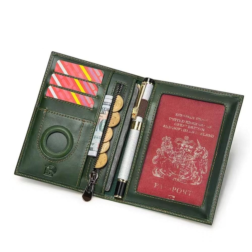 Men Genuine Leather RFID Anti-theft Passport Case Clutch Purse Hand Carry Card Holder Wallet Green Men Bags - Tophatter Daily Deals