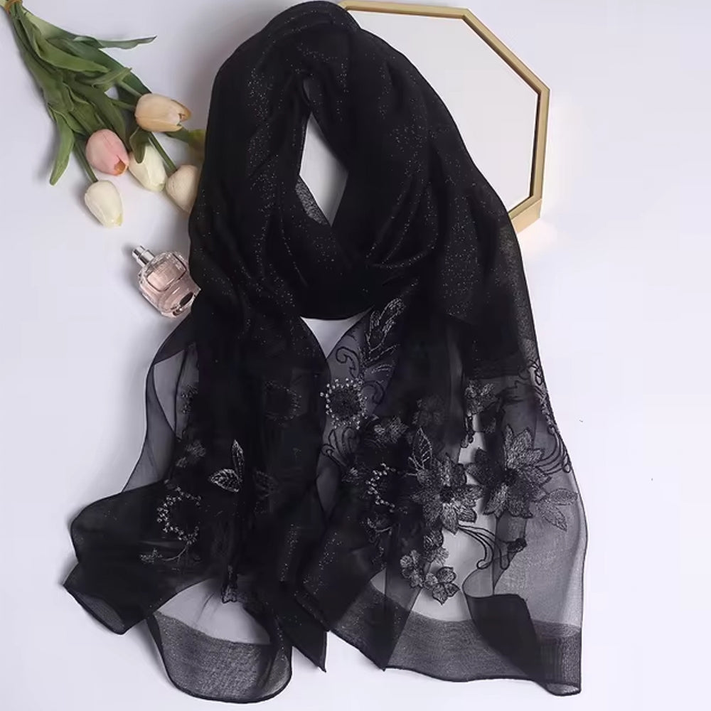 Luxury Silk Shawl Scarf for Women Black Shawl Scarf - Tophatter Daily Deals