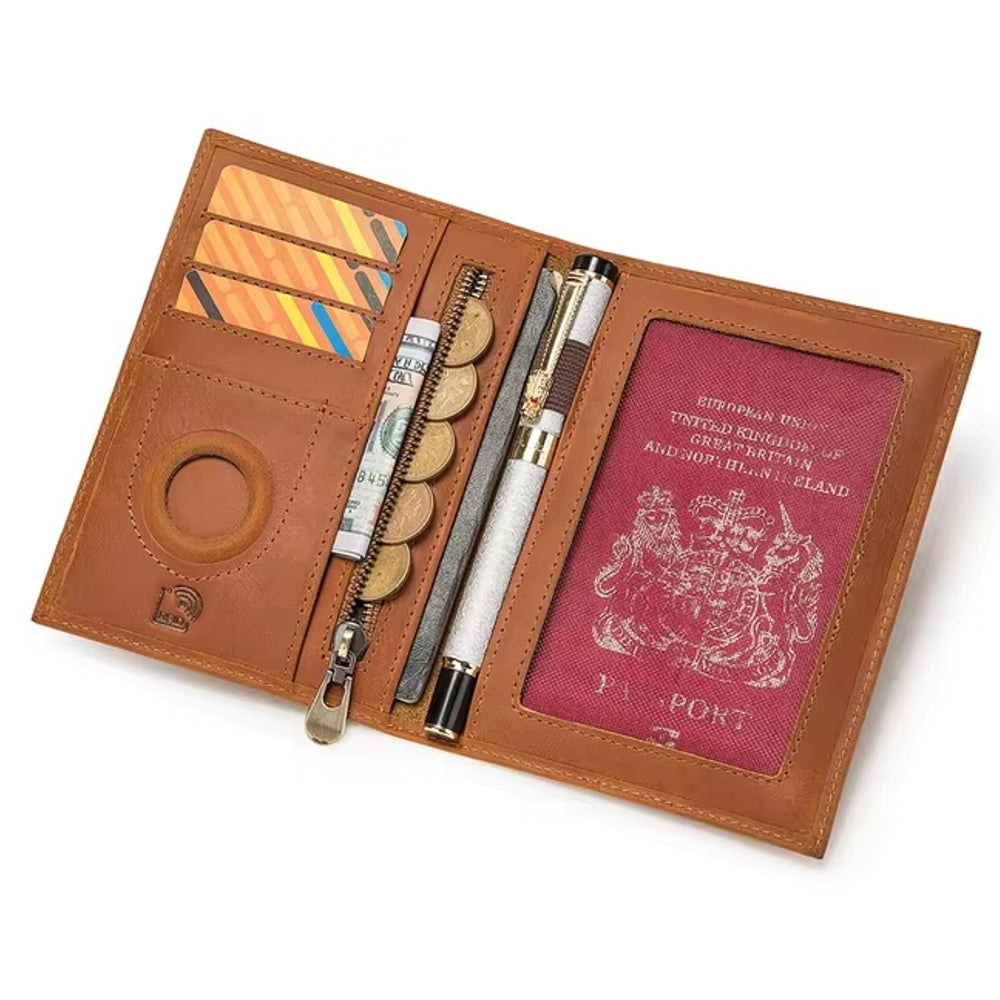 Men Genuine Leather RFID Anti-theft Passport Case Clutch Purse Hand Carry Card Holder Wallet Brown Men Bags - Tophatter Daily Deals