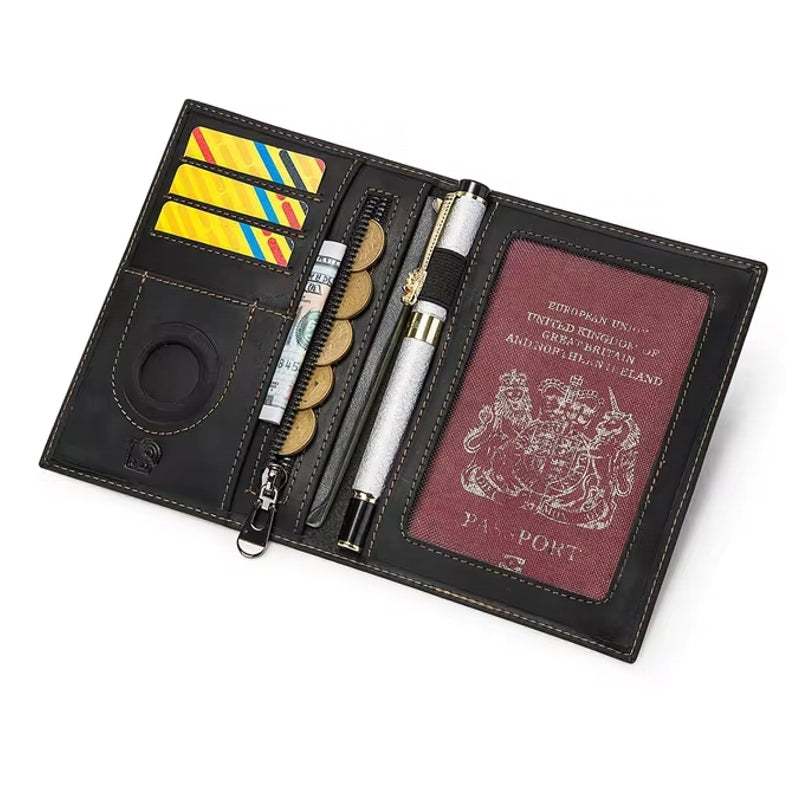 Men Genuine Leather RFID Anti-theft Passport Case Clutch Purse Hand Carry Card Holder Wallet Black Men Bags - Tophatter Daily Deals