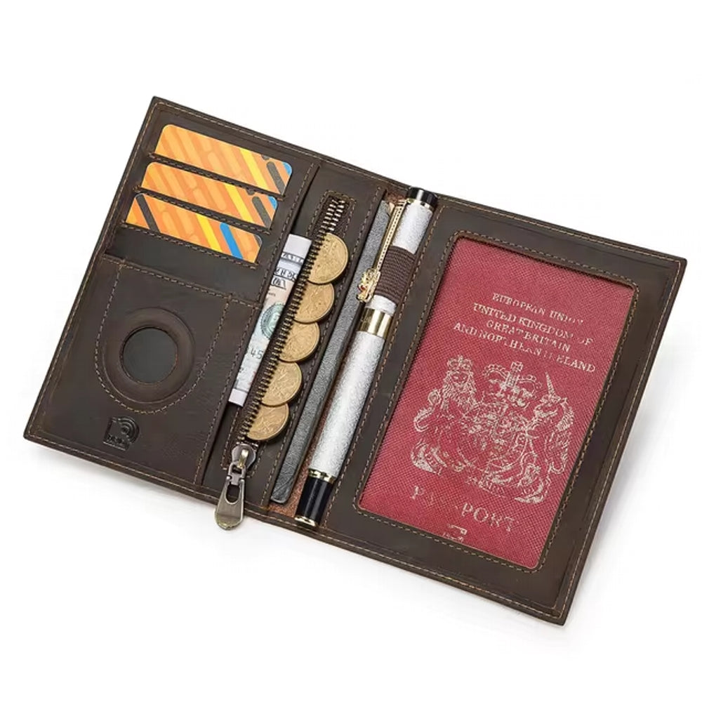 Men Genuine Leather RFID Anti-theft Passport Case Clutch Purse Hand Carry Card Holder Wallet Men Bags - Tophatter Daily Deals