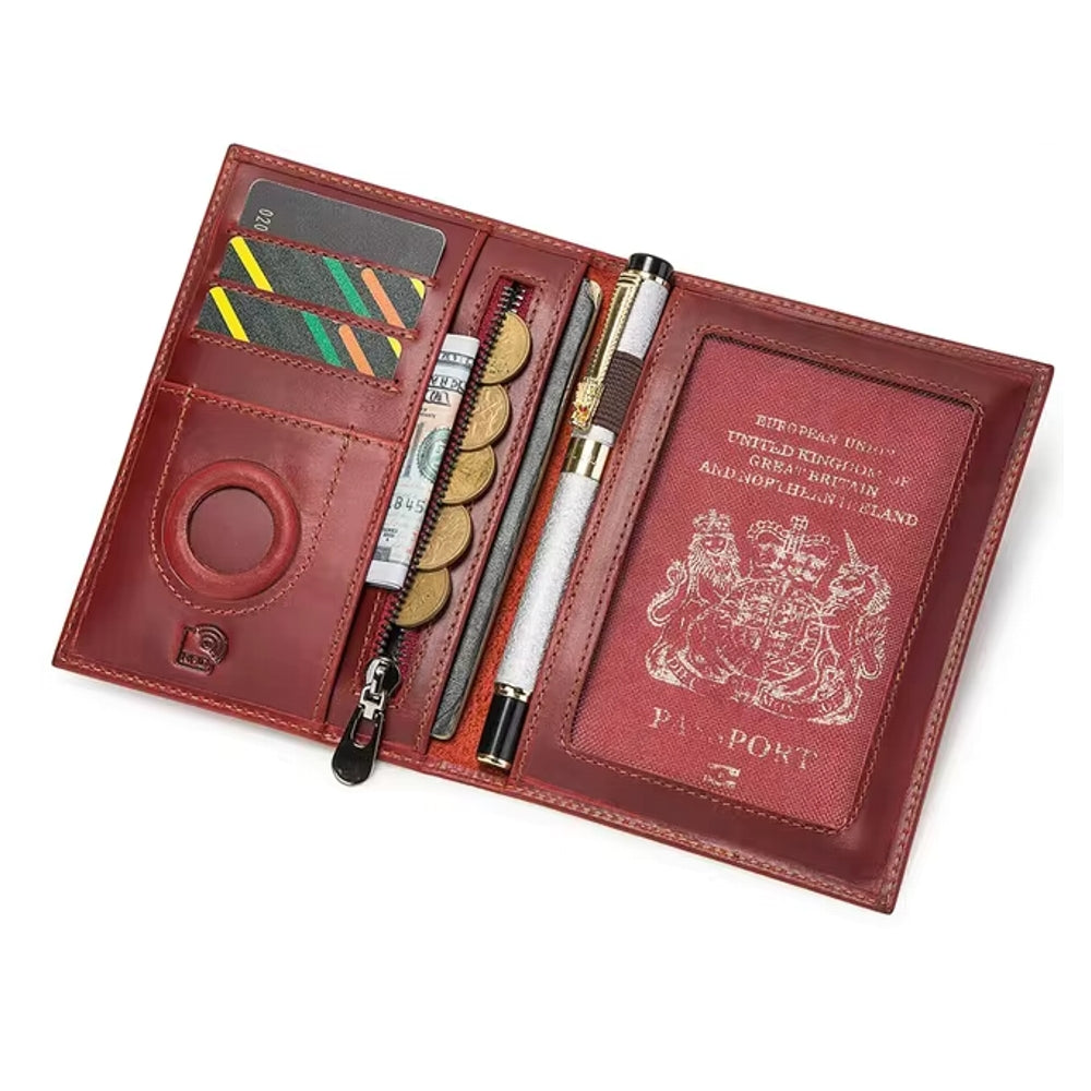 Men Genuine Leather RFID Anti-theft Passport Case Clutch Purse Hand Carry Card Holder Wallet Red Men Bags - Tophatter Daily Deals