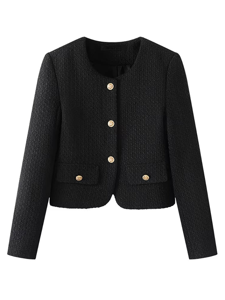 Elegant Buttons Long Sleeve Sweet Coat Black Work Wear Blazers - Tophatter Daily Deals
