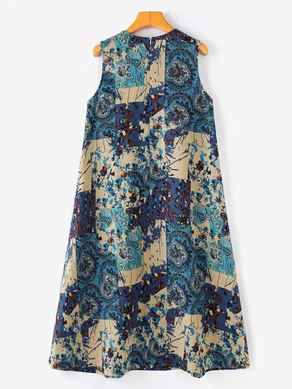 Print Sleeveless Vintage Casual Women Midi Dress Midi Dresses - Tophatter Daily Deals