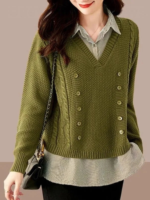 Women's Knit Sweater Splice Shirt Blouses - Tophatter Daily Deals