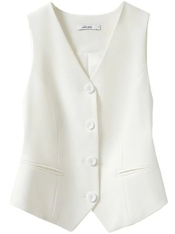 Slim Fitting Collarless Short Vest White Blouses - Tophatter Daily Deals