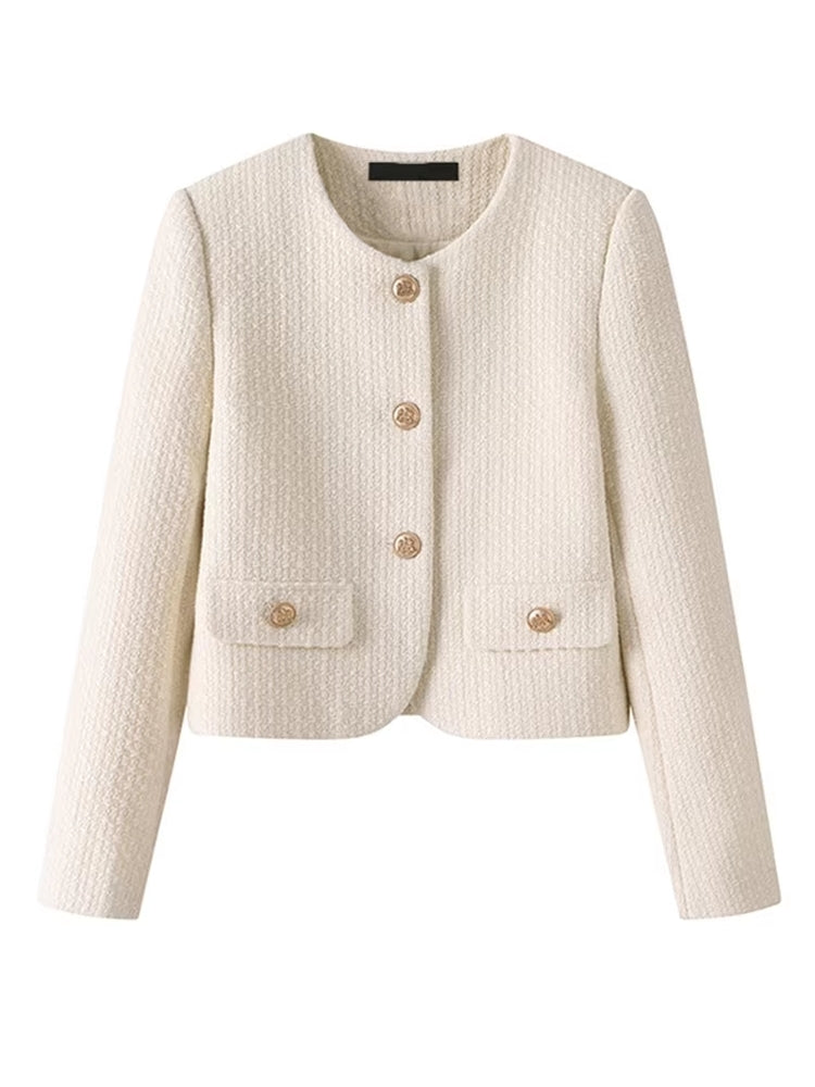 Elegant Buttons Long Sleeve Sweet Coat White Work Wear Blazers - Tophatter Daily Deals