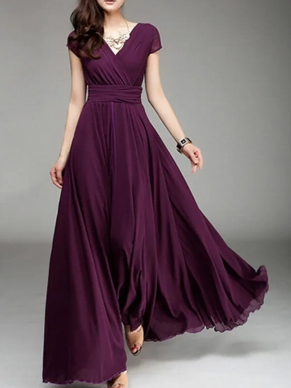 Long Cocktail Chiffon Evening Dress Wine Red Maxi Dresses - Tophatter Daily Deals