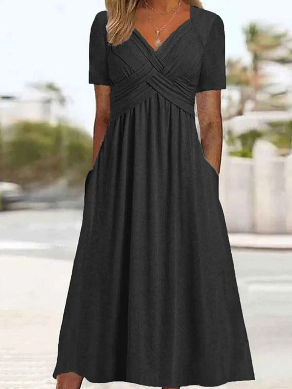 Women Elegant Office Pocket Loose Dress Midi Dresses - Tophatter Daily Deals