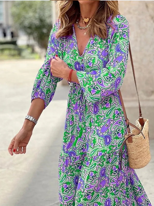 Bohemia Elegant Long Sleeve Maxi Dress Green Maxi Dresses - Tophatter Daily Deals