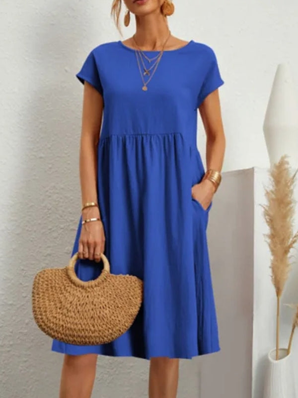 Casual Splicing Pocket Midi Dress Blue Midi Dresses - Tophatter Daily Deals