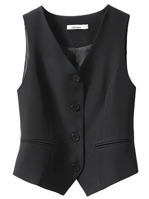 Slim Fitting Collarless Short Vest Black Blouses - Tophatter Daily Deals
