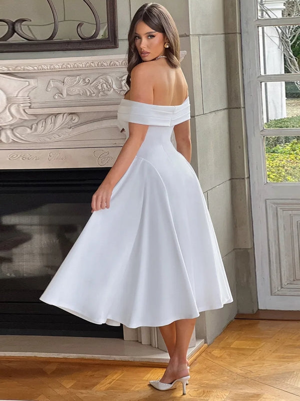 Off-shoulder Backless Sexy Midi Dress Midi Dresses - Tophatter Daily Deals