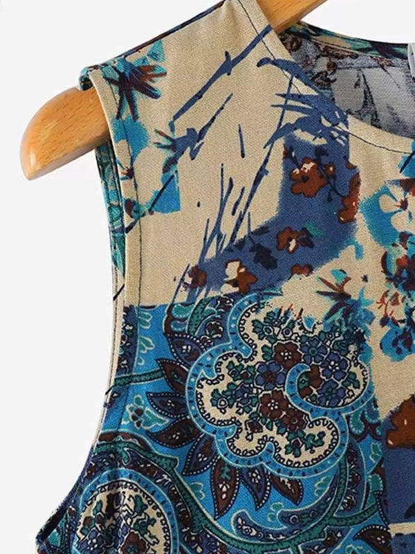 Print Sleeveless Vintage Casual Women Midi Dress Midi Dresses - Tophatter Daily Deals