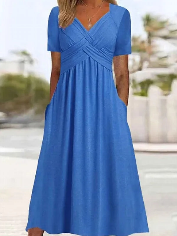 Women Elegant Office Pocket Loose Dress Midi Dresses - Tophatter Daily Deals