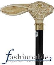 Scratch and Dent Faux Ivory Rabbit T Handle Walking Cane With Brown Beechwood Shaft and Brass Collar V2205 Animal Handled Canes - Tophatter Daily Deals