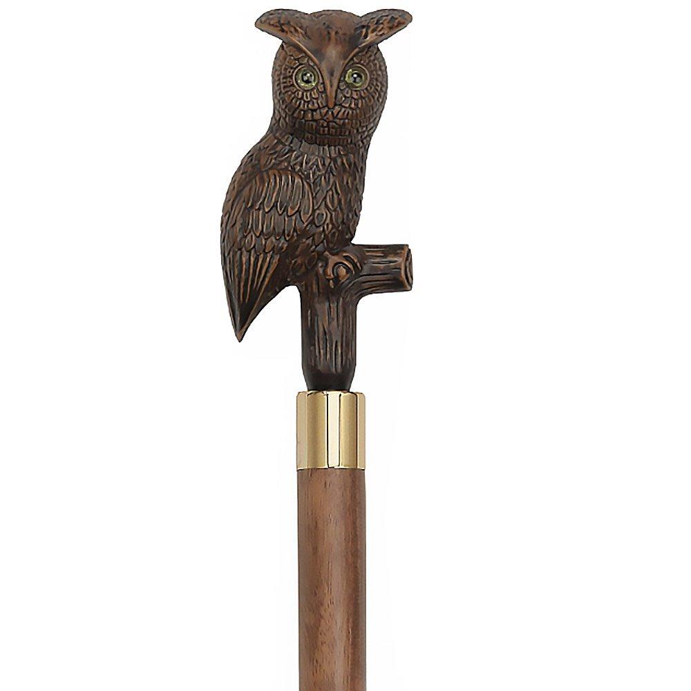 Brown Perched Owl Imitation Wood Handle Cane - Italian Handle w/Custom Shaft and Collar Bird Walking Canes - Tophatter Daily Deals