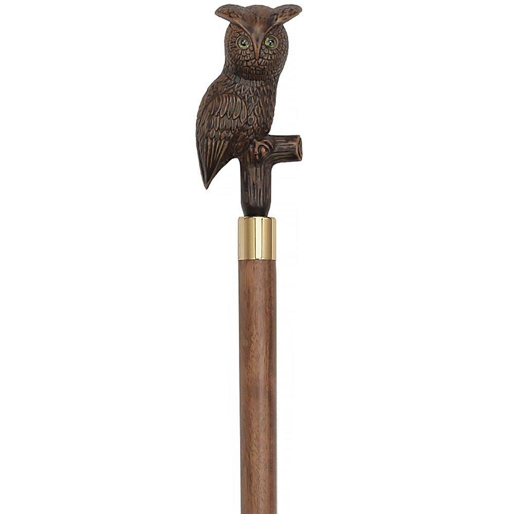 Brown Perched Owl Imitation Wood Handle Cane - Italian Handle w/Custom Shaft and Collar Bird Walking Canes - Tophatter Daily Deals