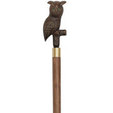 Brown Perched Owl Imitation Wood Handle Cane - Italian Handle w/Custom Shaft and Collar Bird Walking Canes - Tophatter Daily Deals