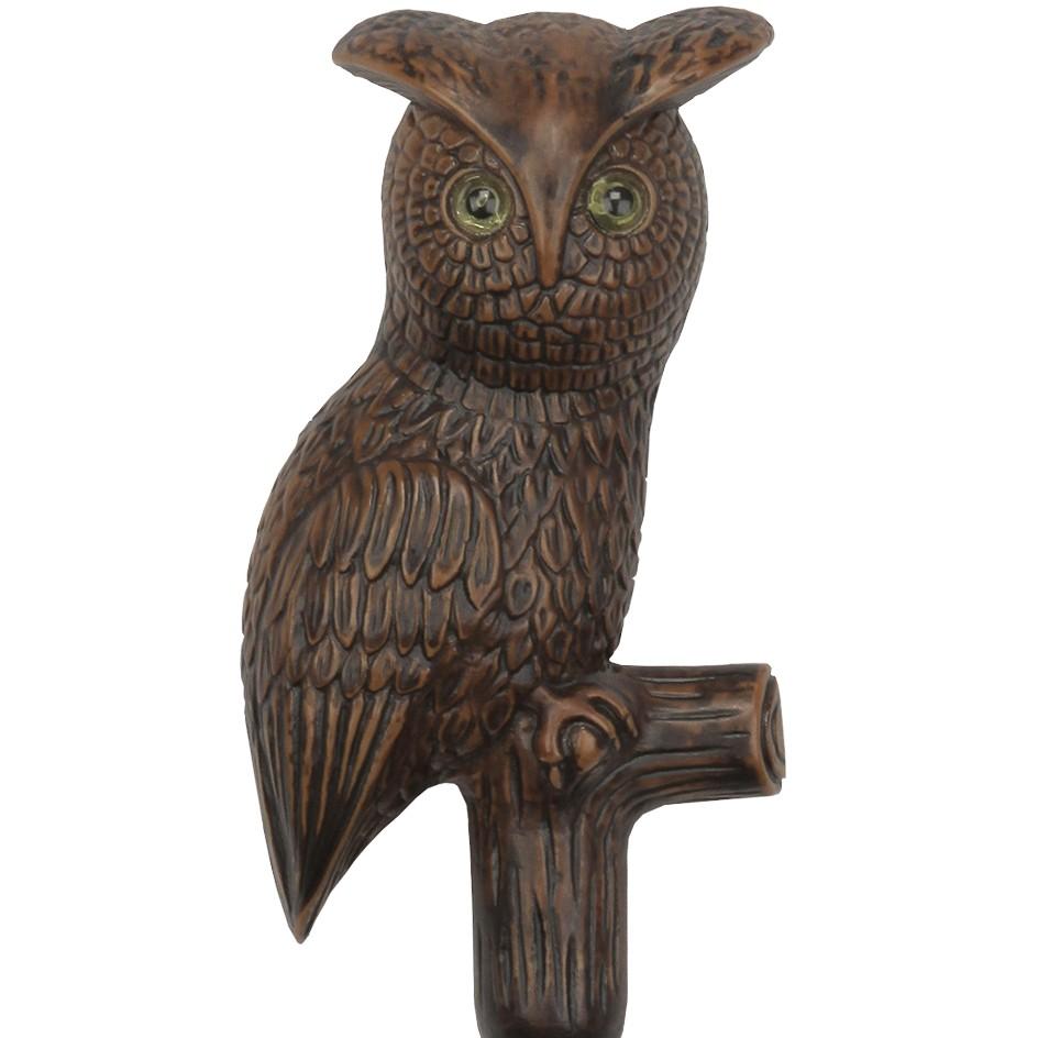 Brown Perched Owl Imitation Wood Handle Cane - Italian Handle w/Custom Shaft and Collar Bird Walking Canes - Tophatter Daily Deals