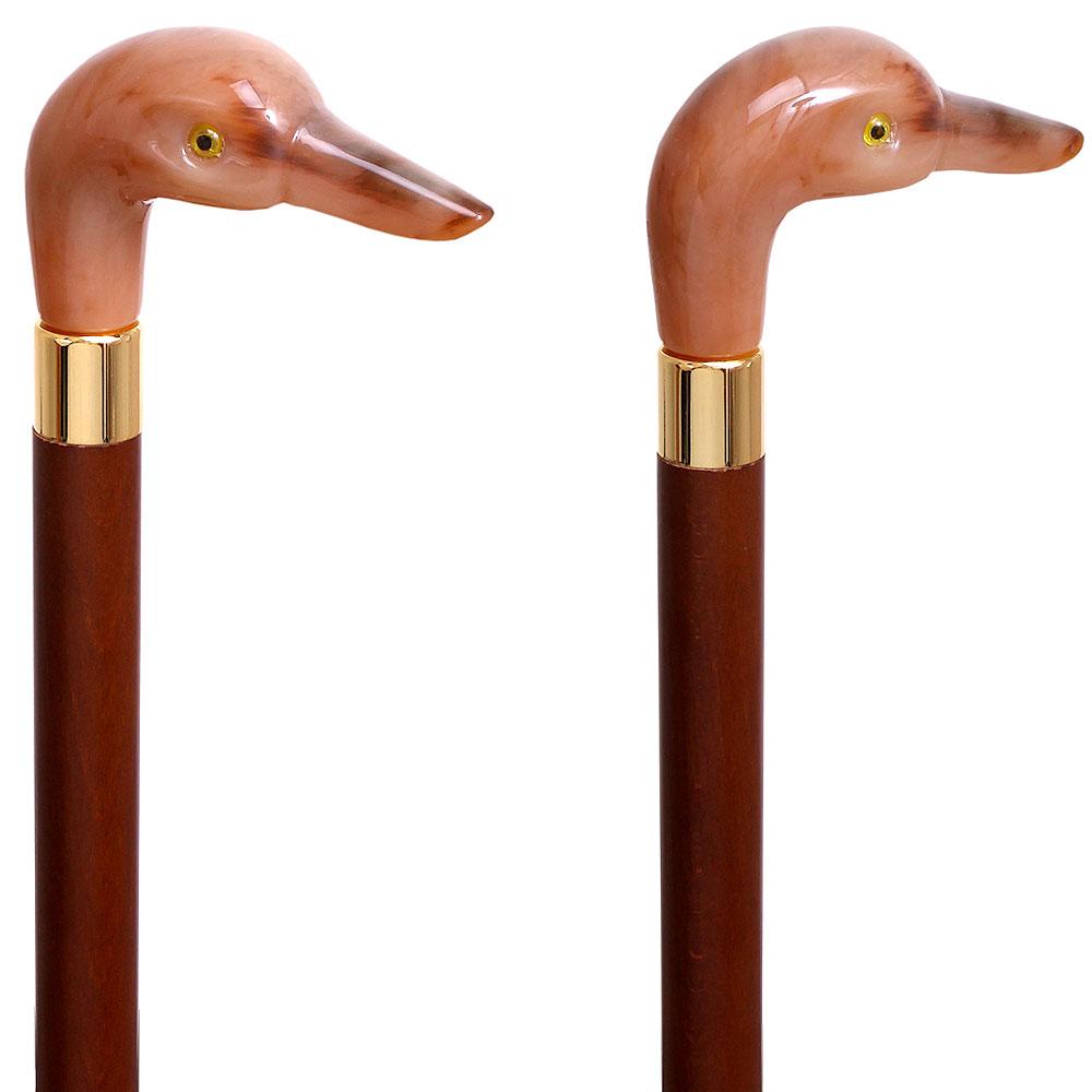 Fancy Duck Faux Rams Horn Handle Cane Italian Handle w/ Custom Shaft & Collar Bird Walking Canes - Tophatter Daily Deals