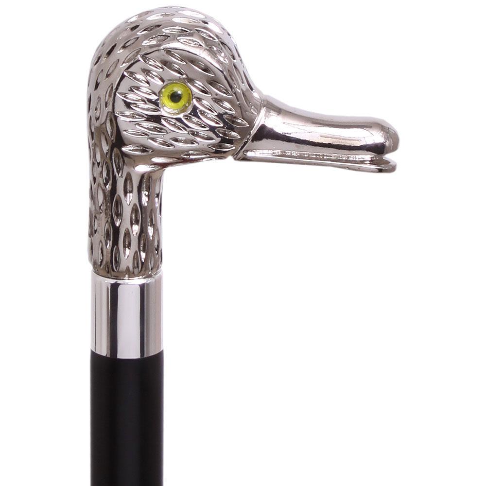 Feathered Duck Nickel Plated Handle Cane Italian Handle w/ Custom Shaft & Collar Bird Walking Canes - Tophatter Daily Deals