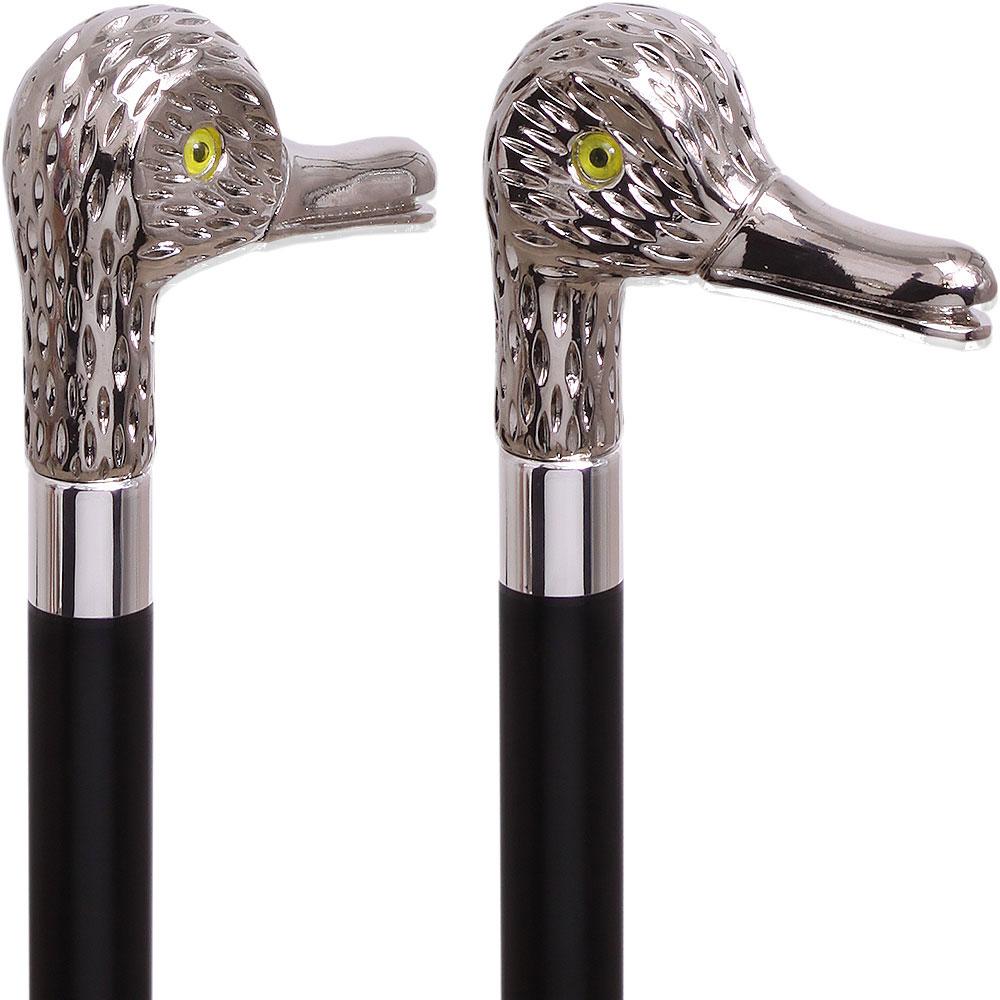 Feathered Duck Nickel Plated Handle Cane Italian Handle w/ Custom Shaft & Collar Bird Walking Canes - Tophatter Daily Deals