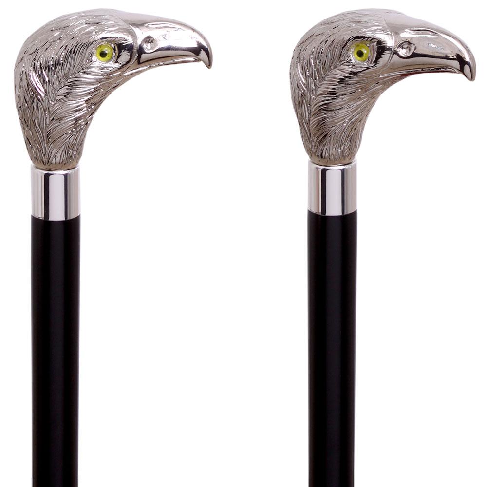 Hawk Bird of Prey Nickel Plated Italian Handle Cane w/ Custom Shaft & Collar Bird Walking Canes - Tophatter Daily Deals