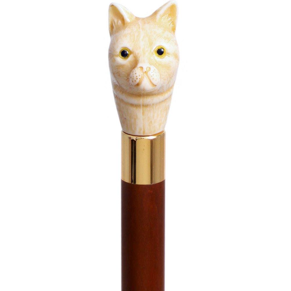 Cat Head Faux Ivory Handle Italian Handle Cane w/ Custom Shaft & Collar Cat Walking Canes - Tophatter Daily Deals