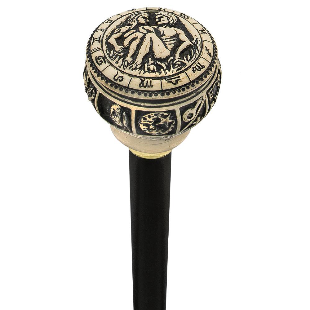 Scratch and Dent Comoys Astrological Gemini Handle Walking Cane w/ Custom Shaft and Collar V1931 - Tophatter Daily Deals
