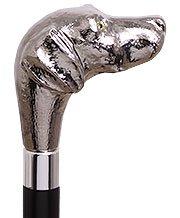 Scratch and Dent Labrador Nickel Plated Handle Cane Italian Handle w/ Custom Shaft & Collar V2215 Dog Walking Canes - Tophatter Daily Deals