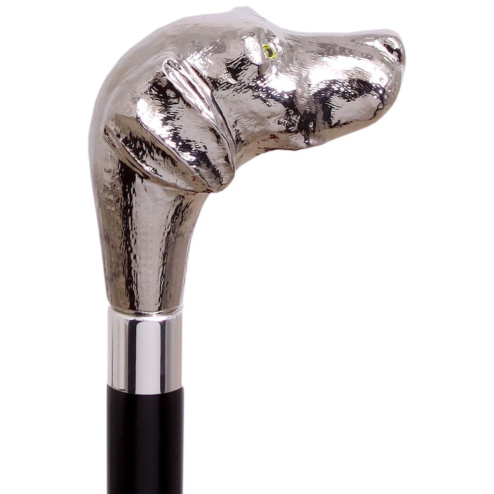 Scratch and Dent Labrador Nickel Plated Handle Cane Italian Handle w/ Custom Shaft & Collar V2215 Dog Walking Canes - Tophatter Daily Deals