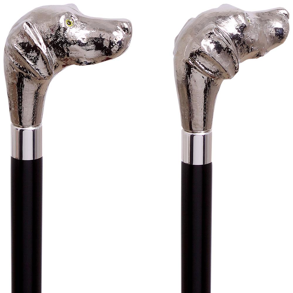 Scratch and Dent Labrador Nickel Plated Handle Cane Italian Handle w/ Custom Shaft & Collar V2215 Dog Walking Canes - Tophatter Daily Deals