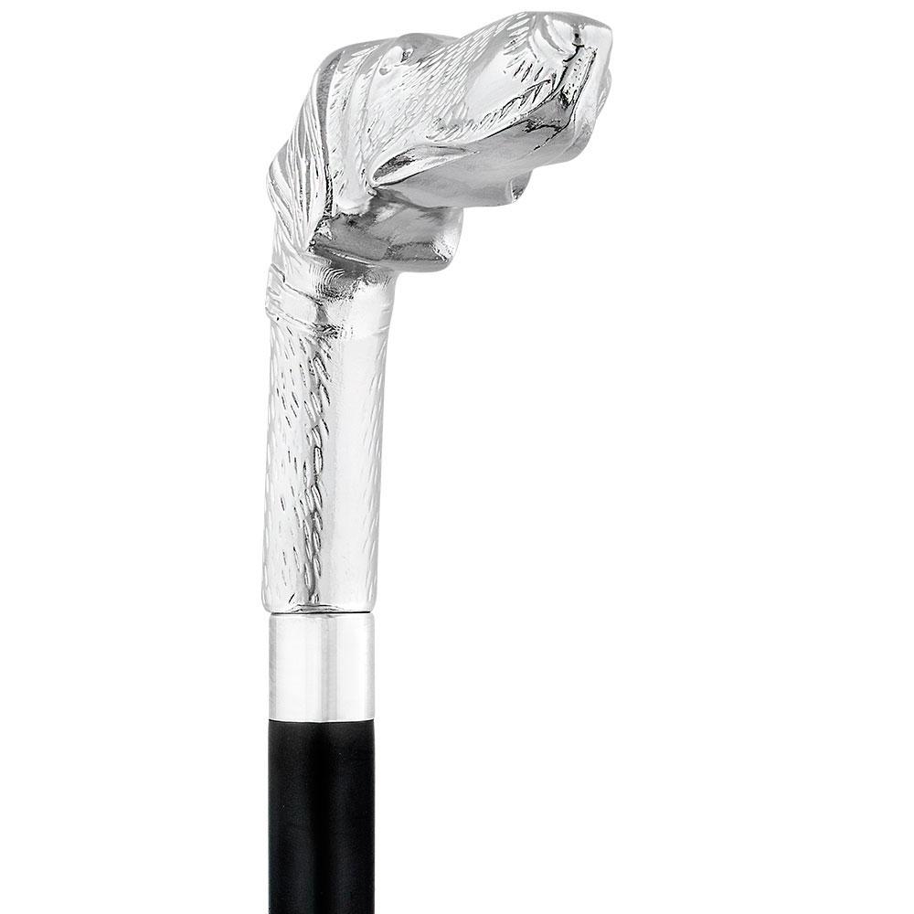Long Nosed Dog Nickel Plated Handle Walking Cane - Italian Handle w/ Custom Shaft and Collar Dog Walking Canes - Tophatter Daily Deals