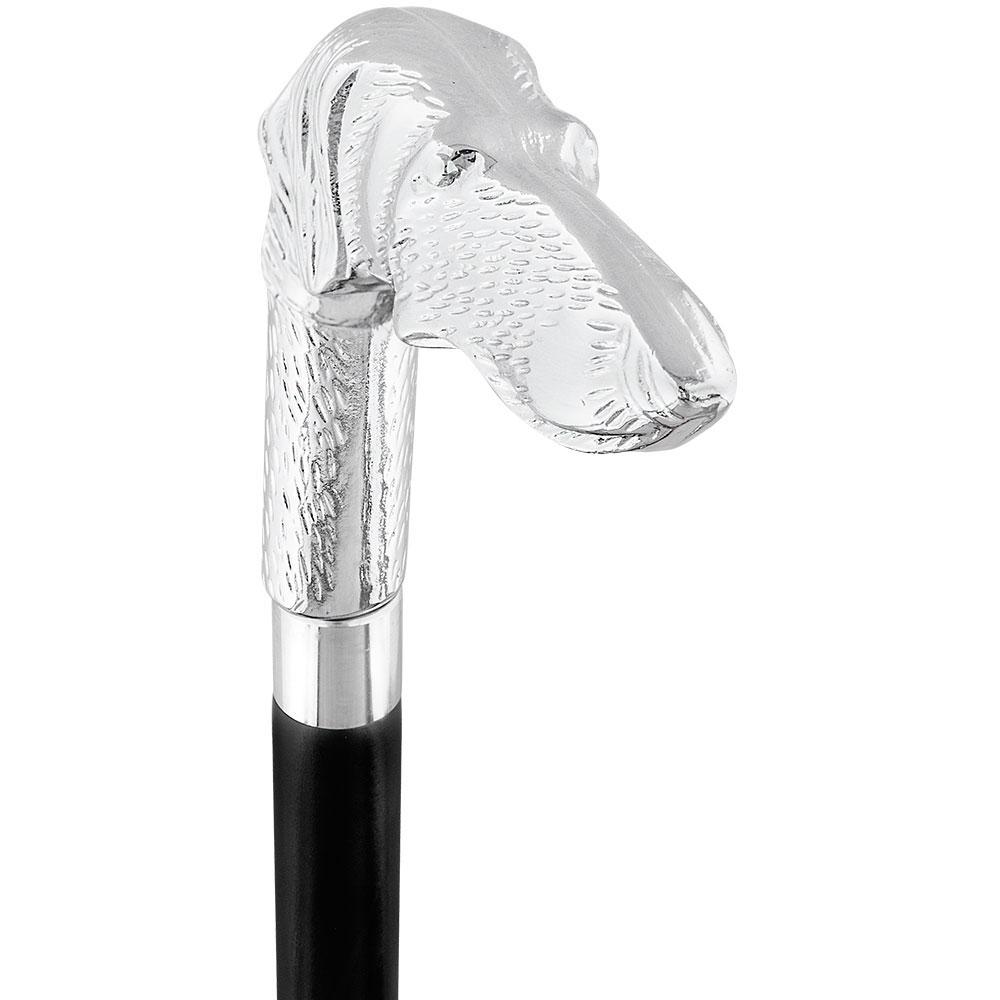 Long Nosed Dog Nickel Plated Handle Walking Cane - Italian Handle w/ Custom Shaft and Collar Dog Walking Canes - Tophatter Daily Deals