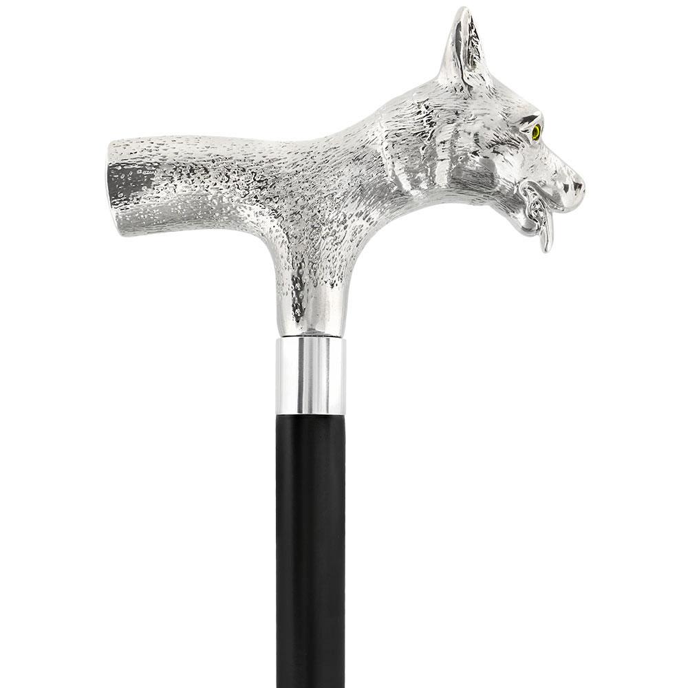 Sly Fox Nickel Plated Handle Cane w/ Custom Shaft & Collar Dog Walking Canes - Tophatter Daily Deals