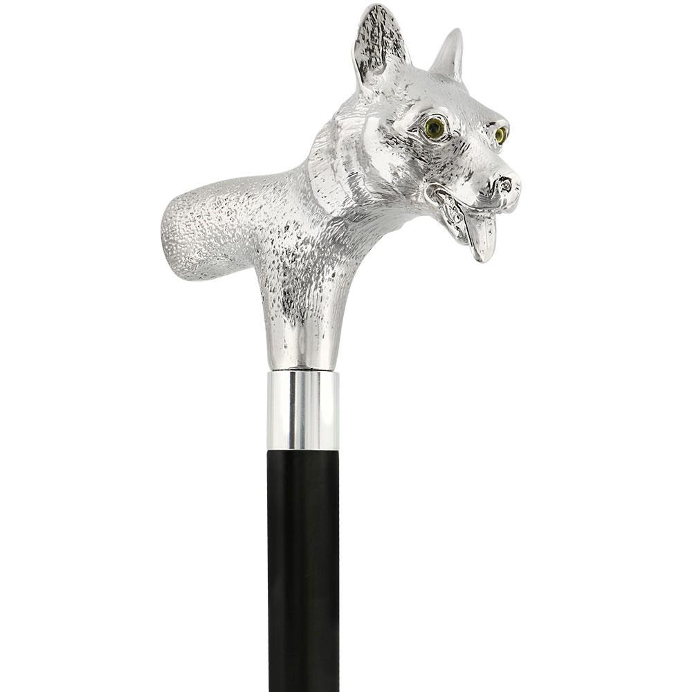 Sly Fox Nickel Plated Handle Cane w/ Custom Shaft & Collar Dog Walking Canes - Tophatter Daily Deals