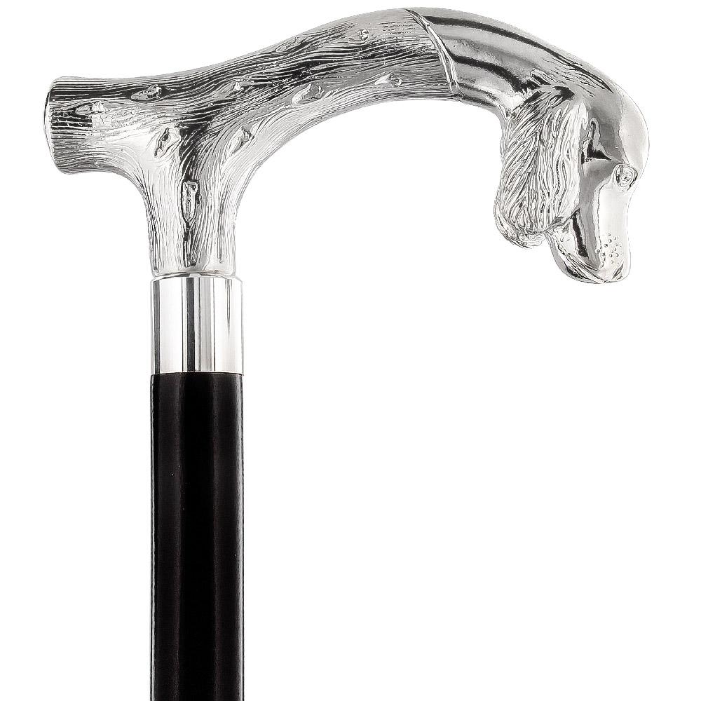 Tried-and-True Cocker Spaniel Nickel Plated Fritz Handle Cane w/ Custom Shaft & Collar Dog Walking Canes - Tophatter Daily Deals