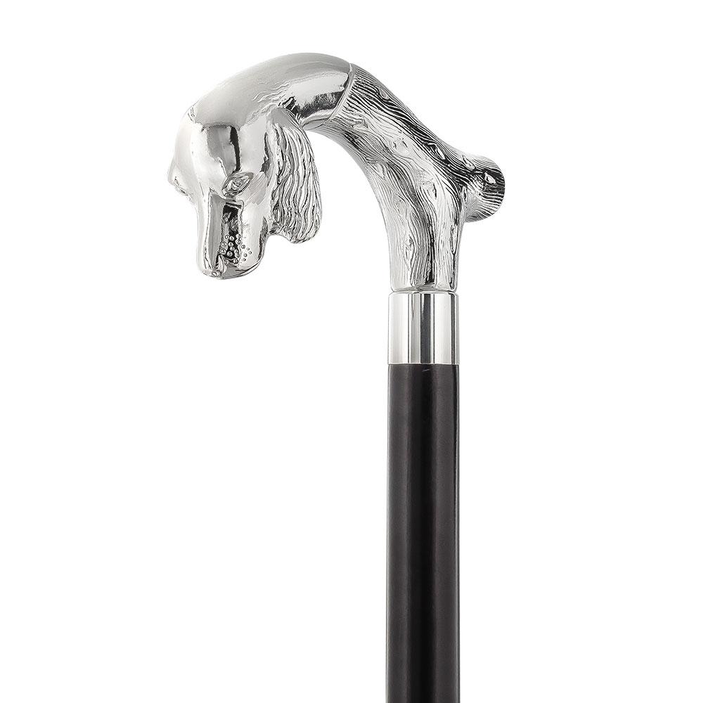 Tried-and-True Cocker Spaniel Nickel Plated Fritz Handle Cane w/ Custom Shaft & Collar Dog Walking Canes - Tophatter Daily Deals