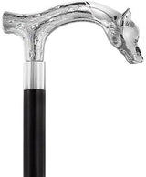 Scratch and Dent Unwavering Fierce Wolf Nickel Plated Fritz Handle Cane w/ Custom Shaft & Collar V2283 Dog Walking Canes - Tophatter Daily Deals