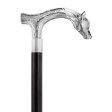 Scratch and Dent Unwavering Fierce Wolf Nickel Plated Fritz Handle Cane w/ Custom Shaft & Collar V2283 Dog Walking Canes - Tophatter Daily Deals