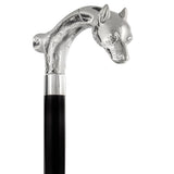 Scratch and Dent Unwavering Fierce Wolf Nickel Plated Fritz Handle Cane w/ Custom Shaft & Collar V2283 Dog Walking Canes - Tophatter Daily Deals