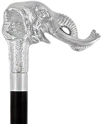 Elephant w/ Tusks Nickel Plated Handle Italian Handle Cane w/ Custom Shaft & Collar Elephant Walking Canes - Tophatter Daily Deals