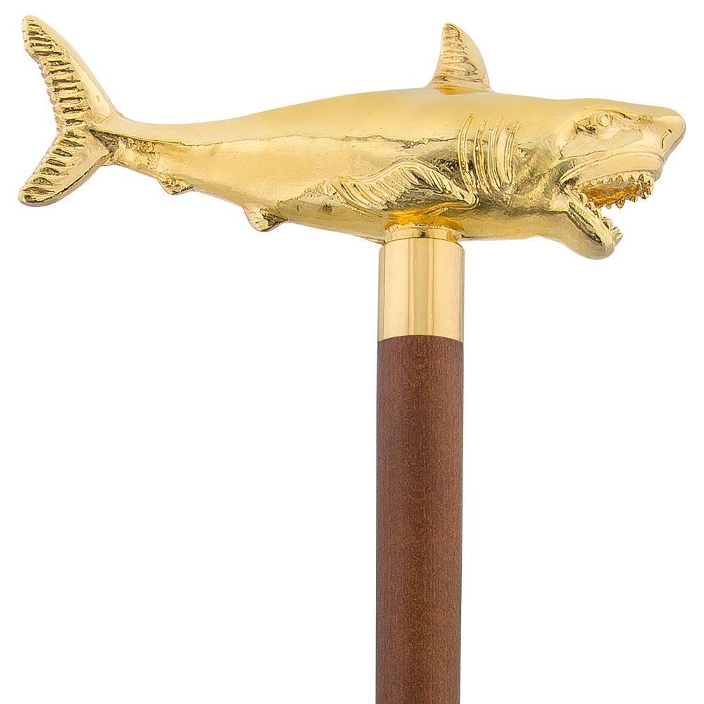 Great White Shark Handle Cane made w/ 18k Gold w/ Custom Shaft & Collar Fish Walking Canes - Tophatter Daily Deals